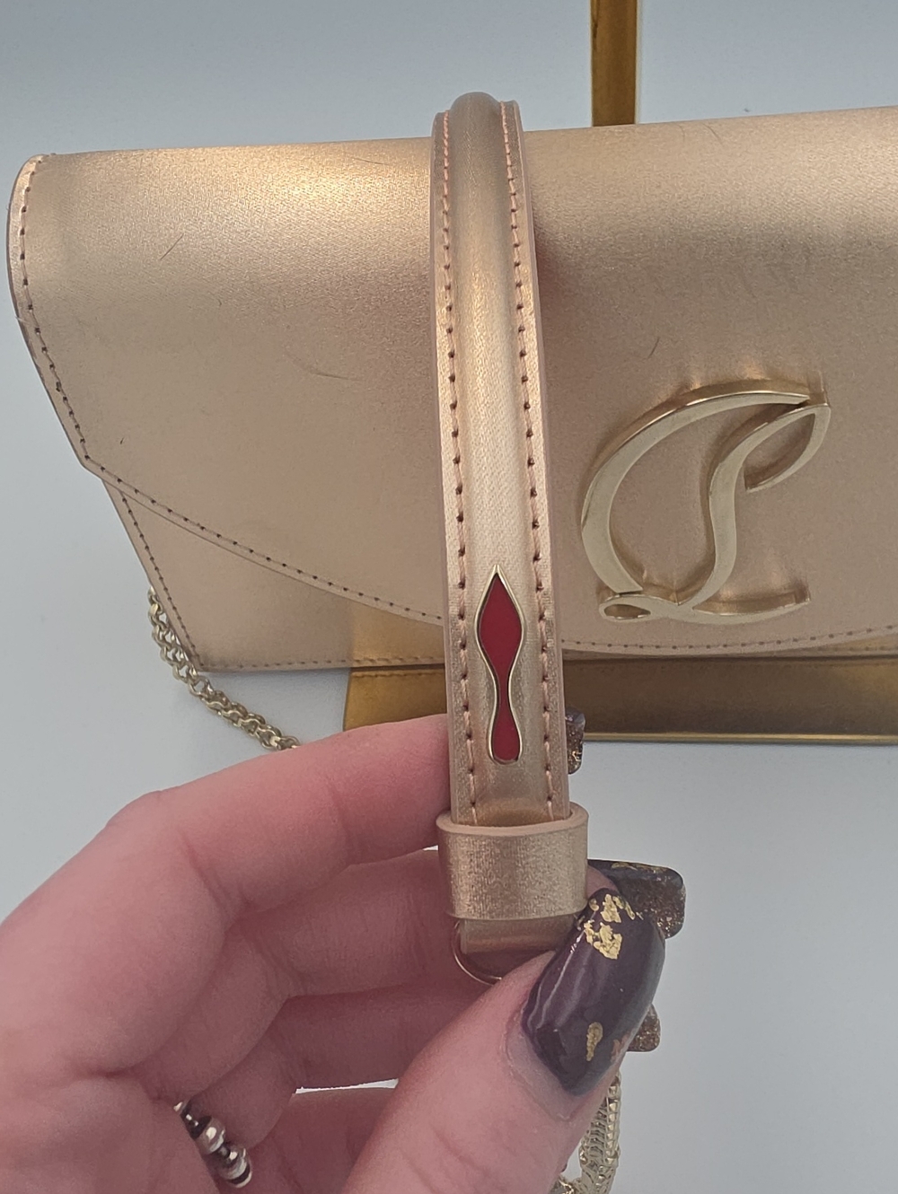 Christian Louboutin Loubi54 Gold Satin/Leather Small Crossbody (VERY GOOD)COA✨️ - Picture 7 of 16